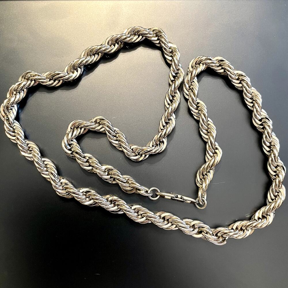 Vintage Napier Thick Twisted Silver Tone Rope Chain Necklace